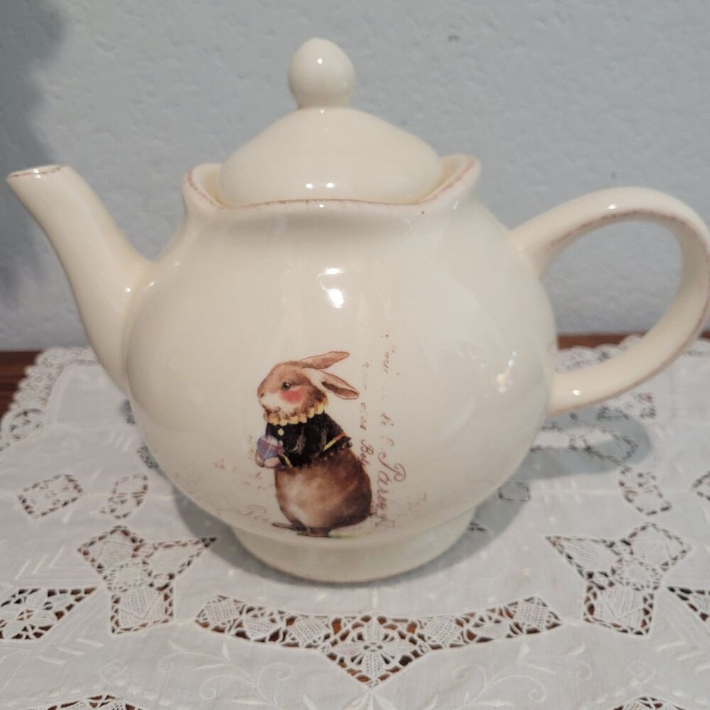 VTG Rae Dunn by Magenta Teapot Paris Spring Rabbit Bunny Limited Edition Ceramic